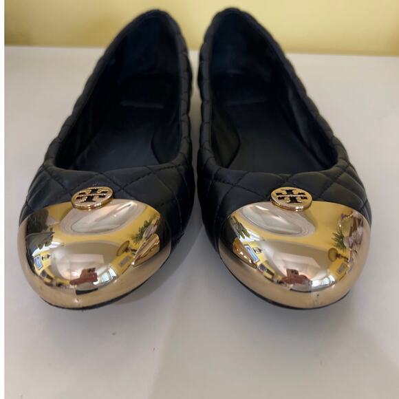 Tory Burch Black & Gold Quilted Ballet Flats Women's Size 10 Old Money Luxury - Picture 9 of 11
